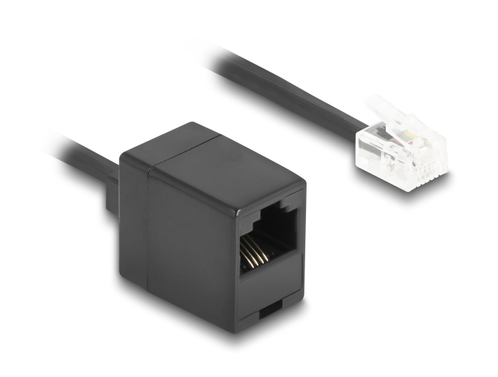 EU Product - Telefonkabel / Spiralkabel RJ11 Stecker zu RJ45 Buchse schwarz 5 m thumbnail