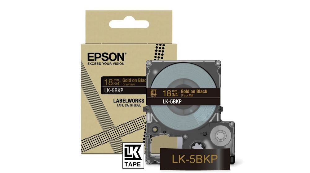 Epson C53S672095/LK-5BKP DirectLabel-etikettes black on gold 18mm...