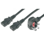 FDL 2M UK MAINS Y CABLE - UK PLUG TO 2 X IEC C13 IEC SOCKETS