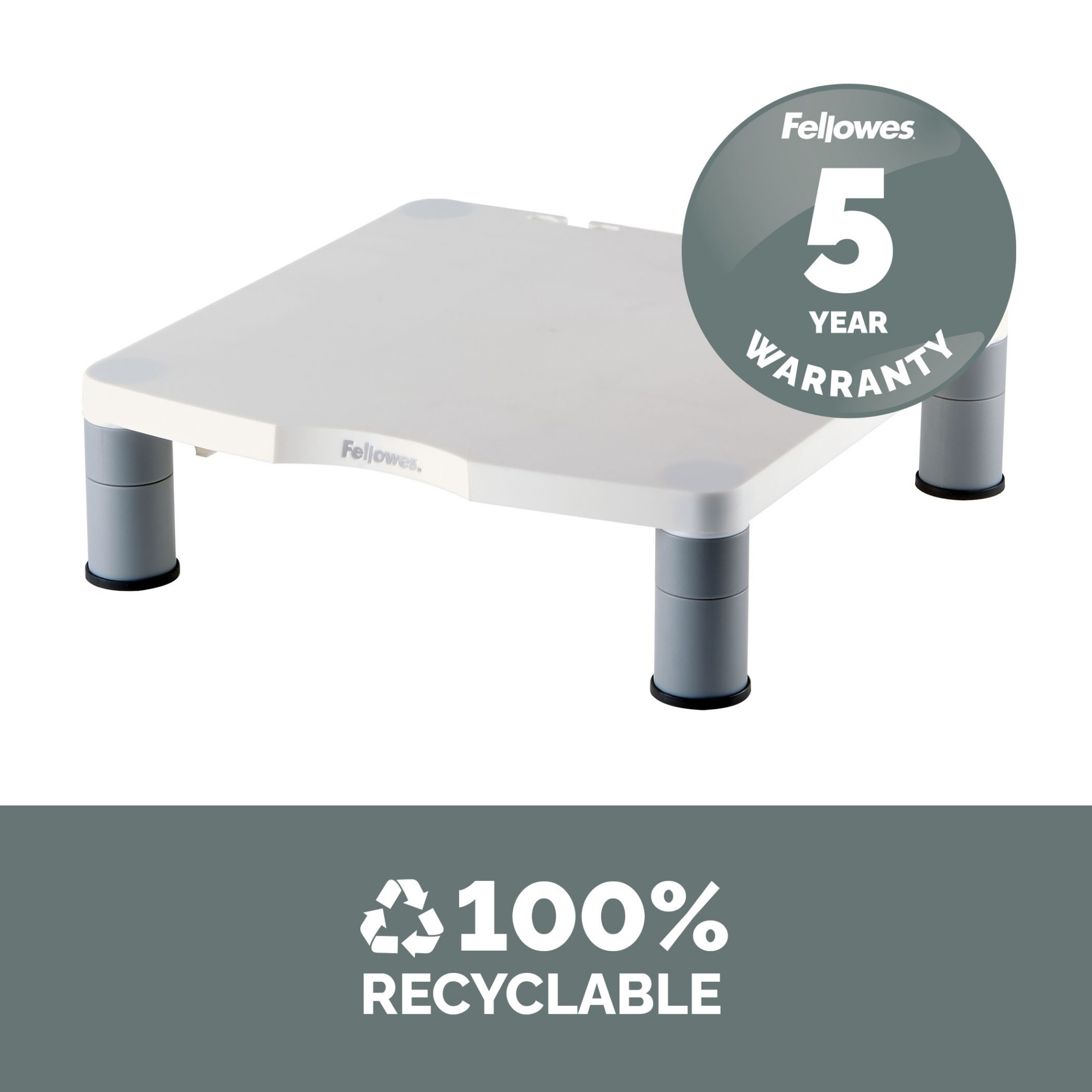 Fellowes Computer Monitor Stand with 3 Height Adjustments - Standard Monitor Riser with Cable Management - Ergonomic Adjustable Monitor Stand for Computers - Max Weight 27KG/Max Size 21" - Platinum