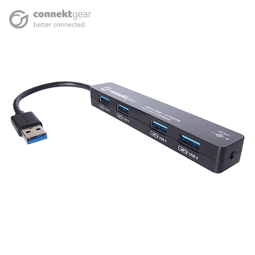 Photos - Card Reader / USB Hub connektgear 4 Port Hub USB 3 - with UK Power Supply - Black 25-0059