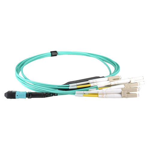 Cablenet 3m OM4 MPO (F) to 4X LC (DX) QSFP Breakout Aqua Cable Method B