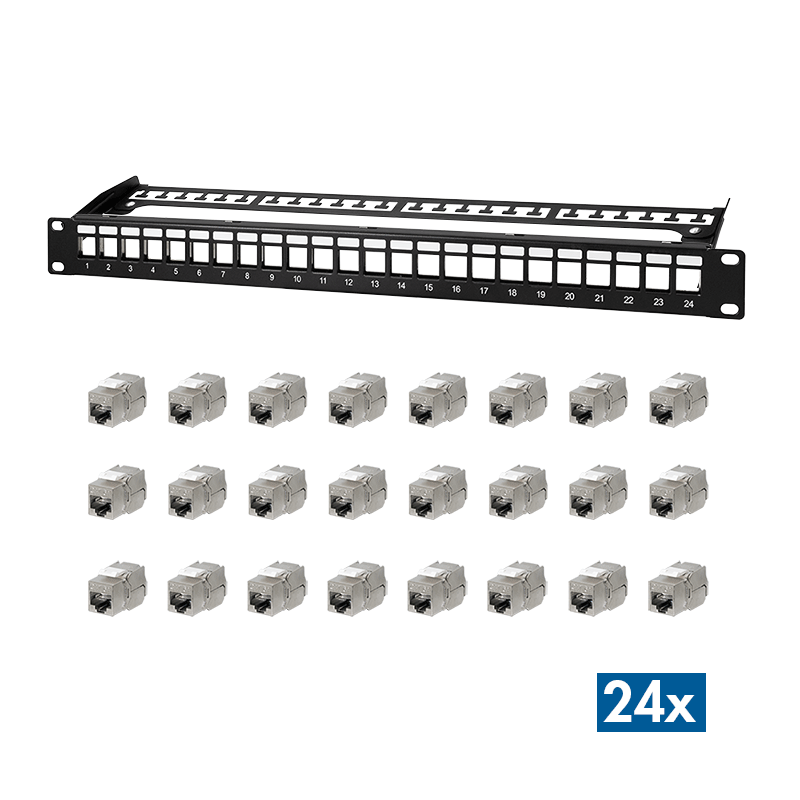 LogiLink Modular 24-port Cat.6A keystone panel. 19"/1U. black. Pr
