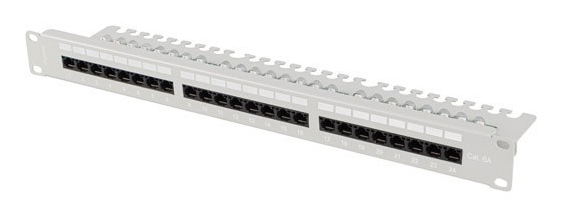 EU Product - 19" Patchpanel 1U 24-Port CAT.6A UTP + Kabelorg. gr