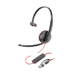 HP Poly Blackwire 3210 Monaural USB-C Headset +USB-C/A Adapter