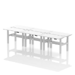 Dynamic Air Back-to-Back W1200 x D600mm Height Adjustable Sit Stand 6 Person Bench Desk With Cable Ports White Finish Silver Frame - HA01634 DD
