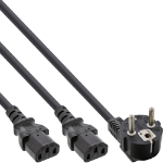 InLine Y-power cable 1x CEE 7/7 angled / 2x 3pin IEC C13 male, 3m