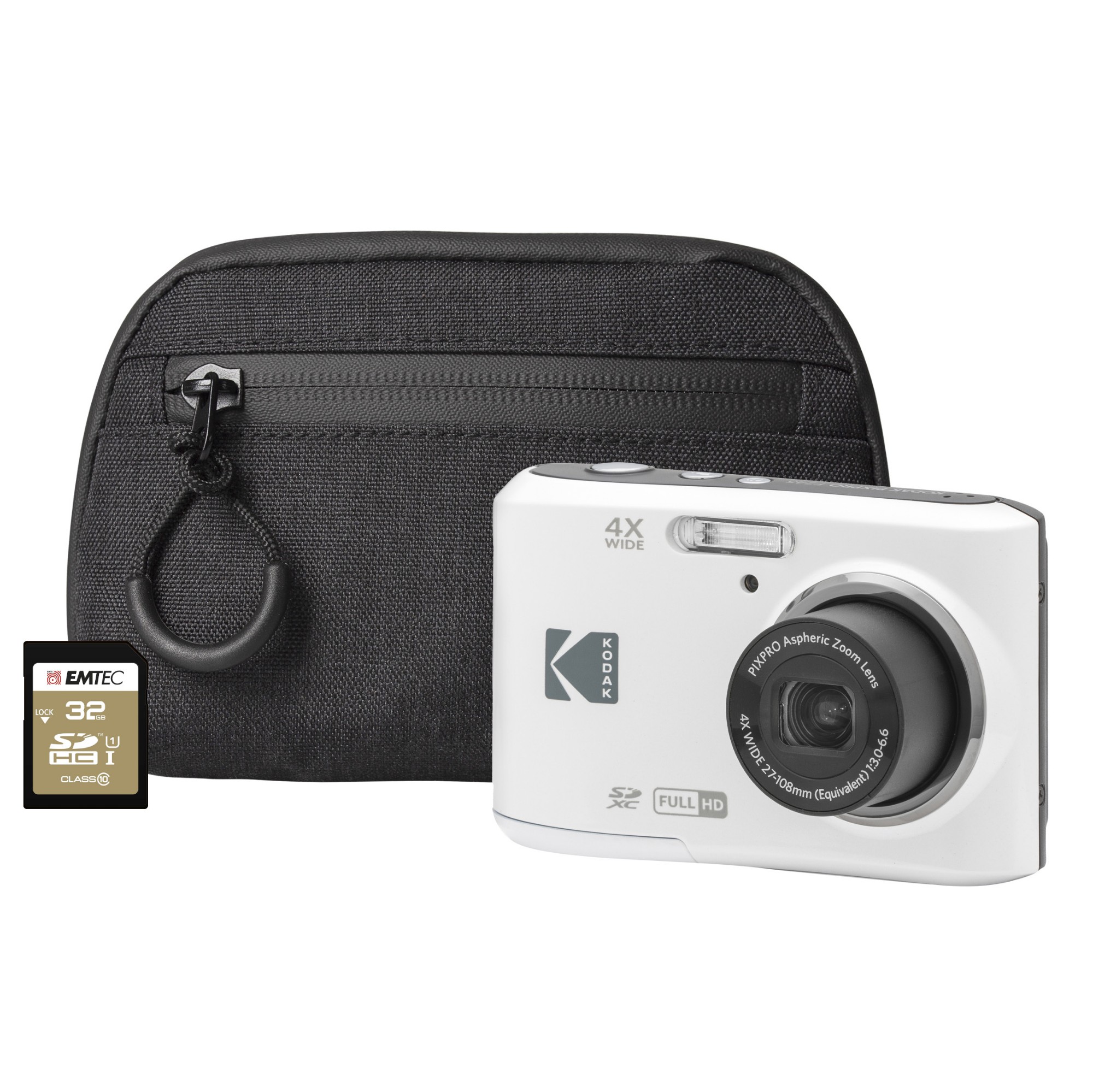 Kodak PIXPRO FZ45 16MP 4x Zoom Compact Camera - White - Camera + 32GB SD Card + Compact Case