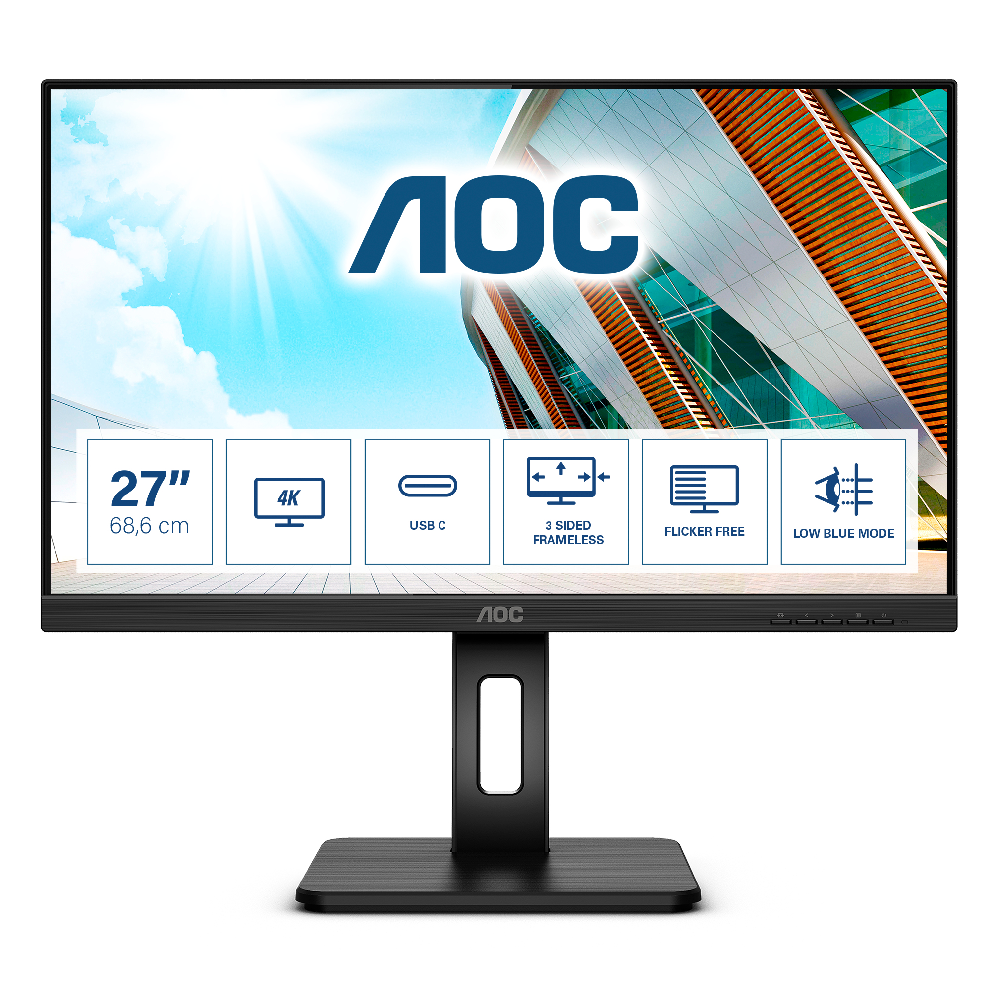 Image of AOC U27P2CA computer monitor 68.6 cm (27") 3840 x 2160 pixels 4K...
