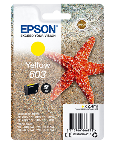 Image of Epson C13T03U44010/603 Ink cartridge yellow, 130 pages 2,4ml for...