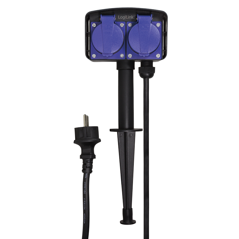 Image of LogiLink LPS214 power extension 2 m 2 AC outlet(s) Outdoor Black, Blue