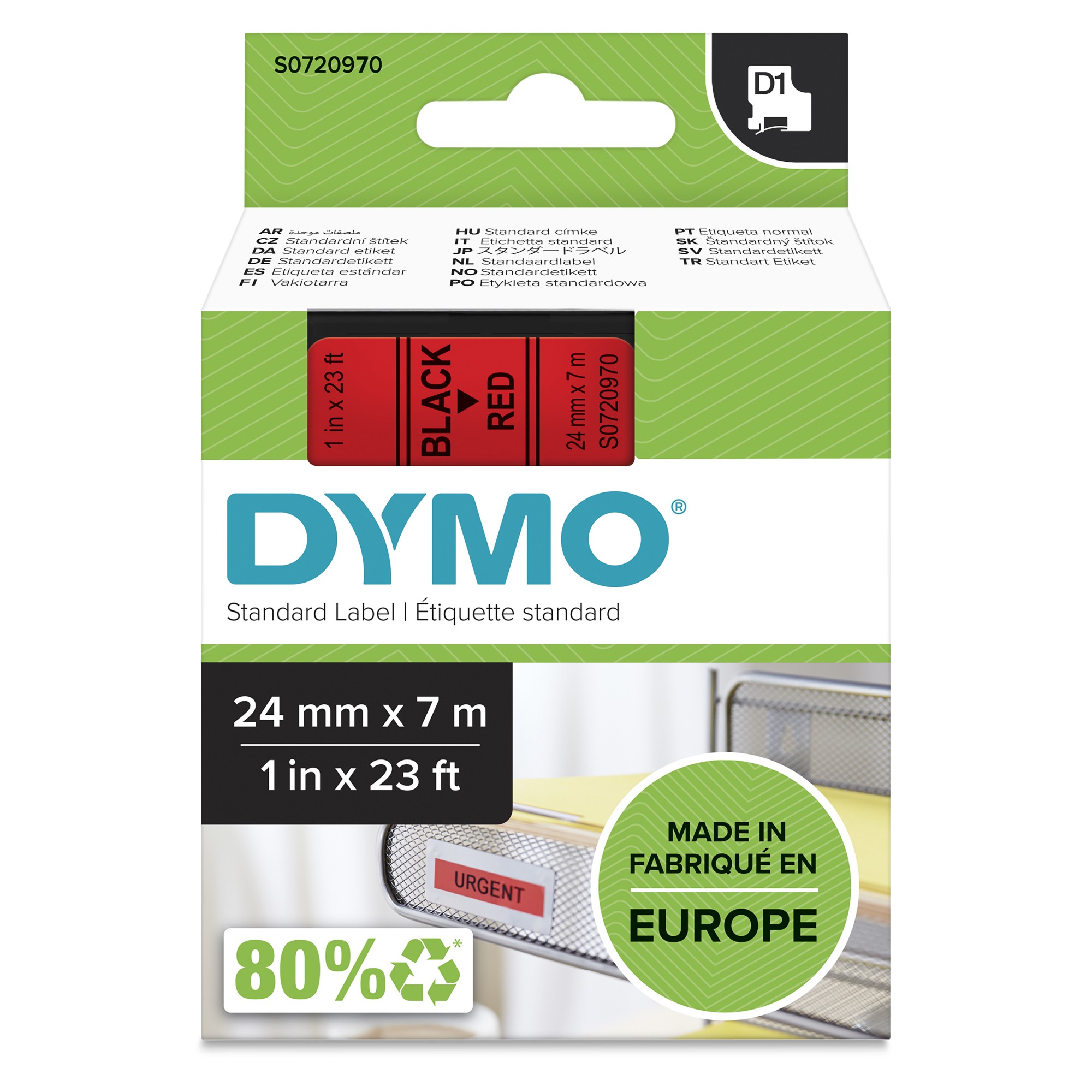 Dymo 53717/S0720970 DirectLabel-etikettes black on red 24mm x 7m for Dymo D1 6-24mm/400 Duo