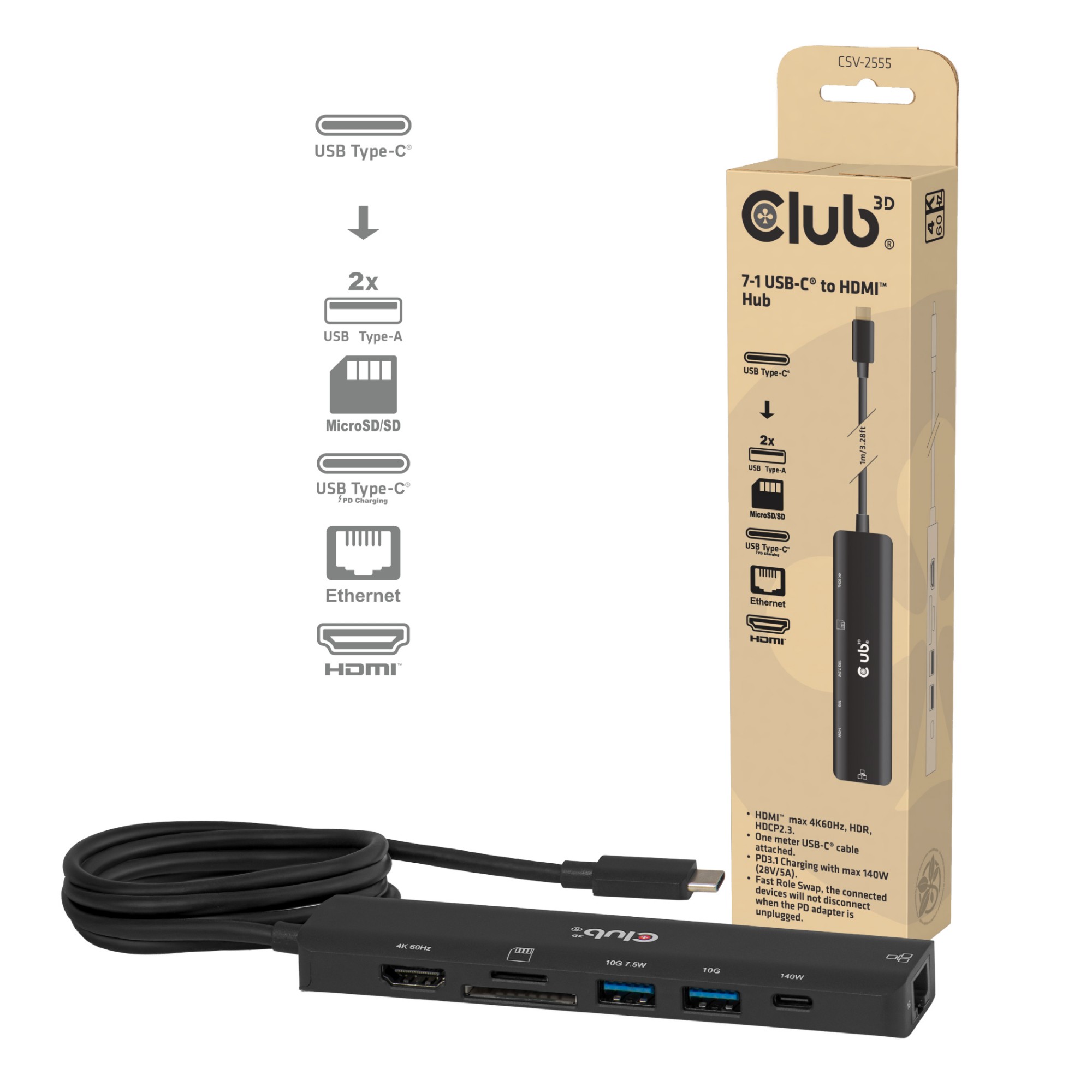 CLUB3D 7-1 USB-CÂ® to HDMIâ„¢ Hub