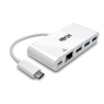 Tripp Lite U460-003-3AG-C 3-Port USB-C Hub with LAN Port and Power Delivery, USB-C to 3x USB-A Ports and Gbe, USB 3.0, White