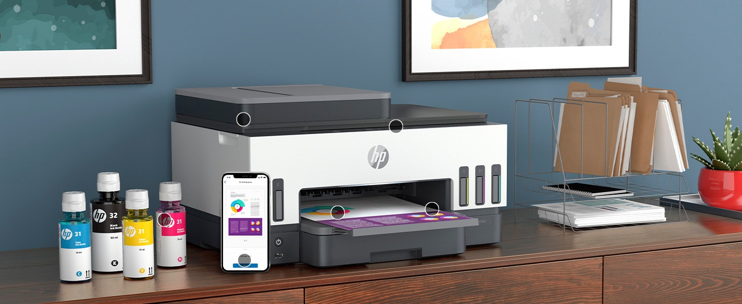 HP Smart Tank 7605 All-in-One, Print, Copy, Scan, Fax, ADF and Wireless, 35-sheet ADF; Scan to PDF; Two-sided printing