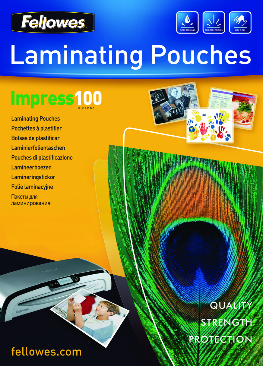 Image of Fellowes A4 Glossy 100 Micron Laminating Pouch - 100 pack
