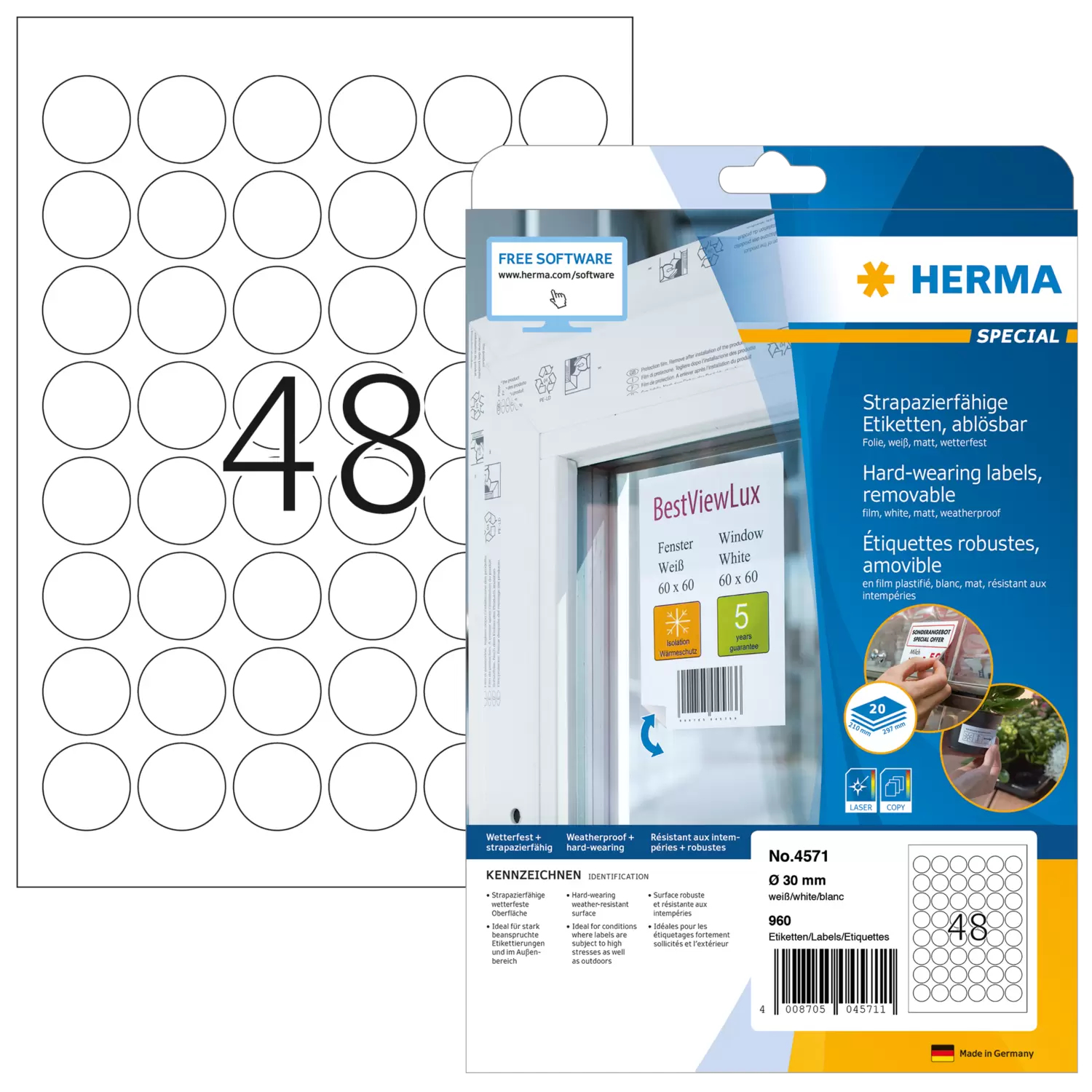 Image of HERMA 4571 self-adhesive label Removable White 960 pc(s)