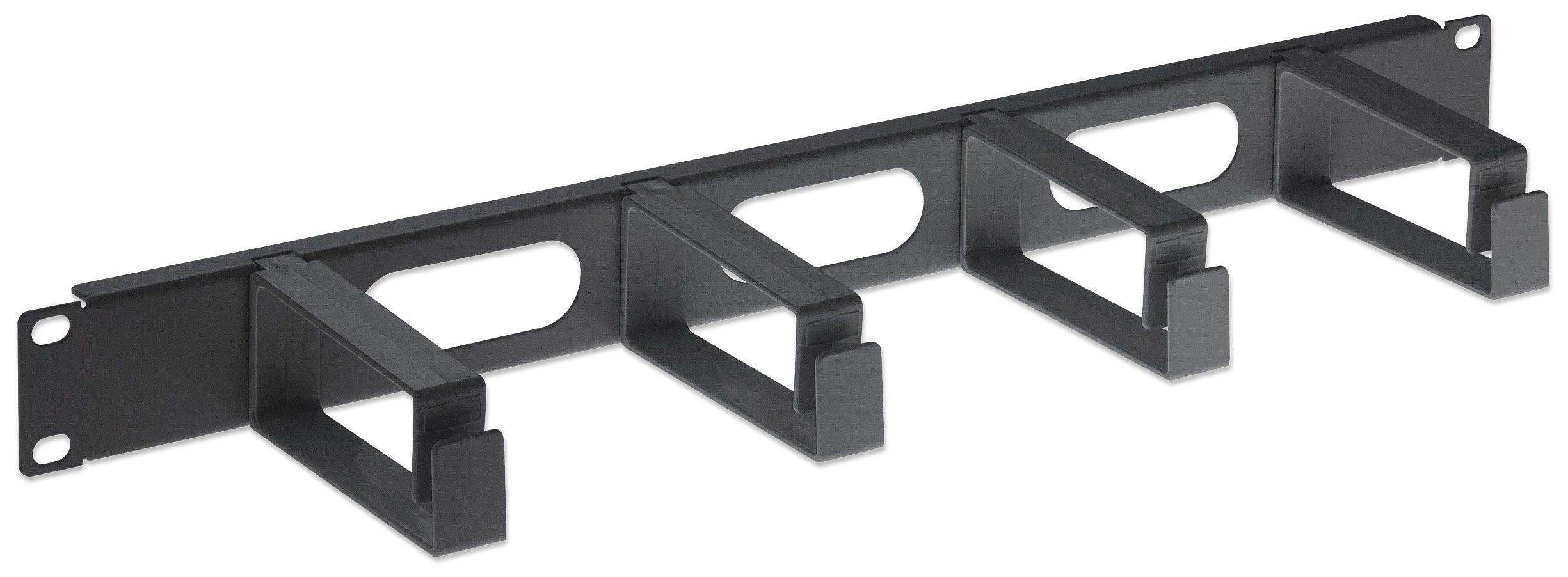 Image of Intellinet 19" Cable Management Panel, 1U, 4 long plastic rings, Black
