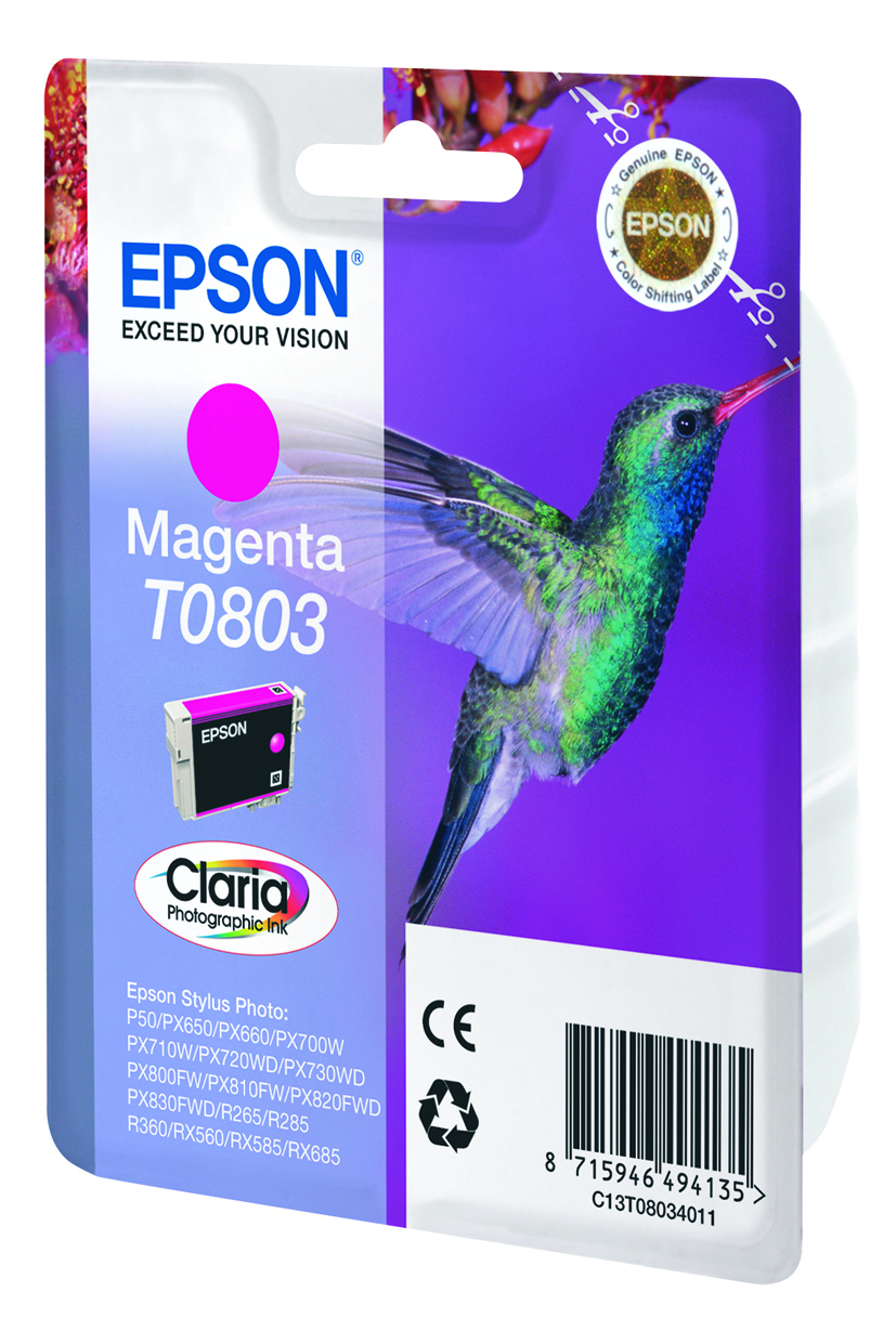 Epson C13T08034011/T0803 Ink cartridge magenta, 220 pages ISO/IEC 24711 7.4ml for Epson Stylus Photo P 50/PX/PX 730/R 265