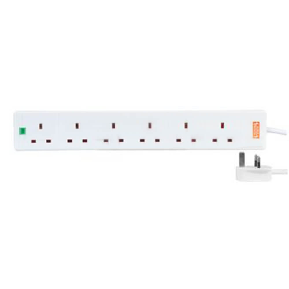 Videk 6 Way 13A Surge Protected Mains Socket with Power Indicator 10m White