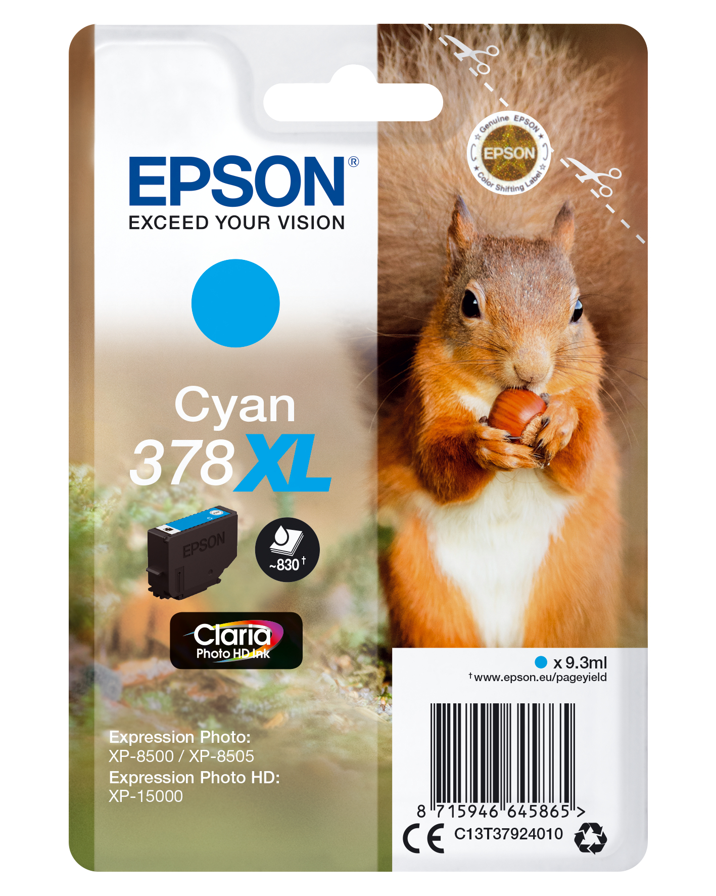 Image of Epson C13T37924010/378XL Ink cartridge cyan high-capacity, 830...