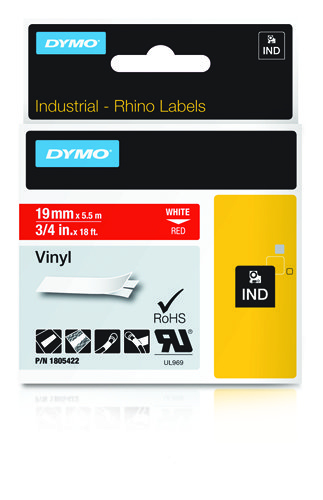 Dymo 1805422 Ribbon Vinyl white on red 12mmx5,5m for Dymo Rhino 6-19mm/24mm