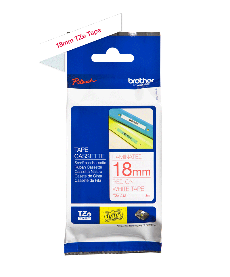Brother TZE-242 DirectLabel red on white Laminat 18mm x 8m for Brother P-Touch TZ 3.5-18mm/36mm/6-18mm/6-24mm/6-36mm