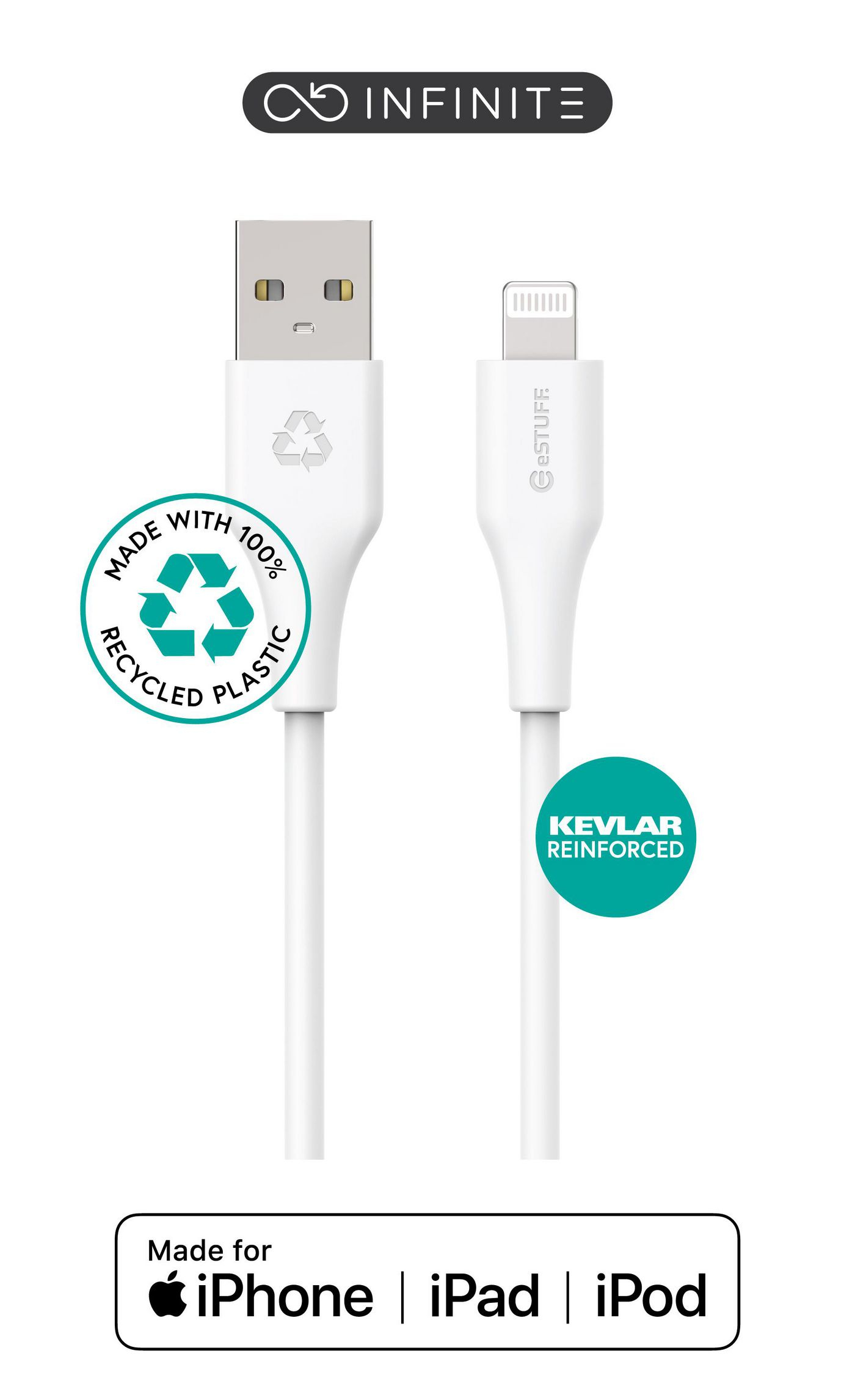Image of eSTUFF ES601170 lightning cable 1 m White