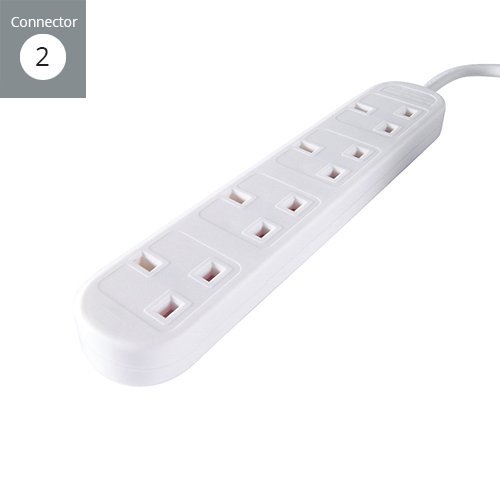 connektgear 3m 4 Way Power Extension Block - UK Plug to 4 x UK Sockets - White