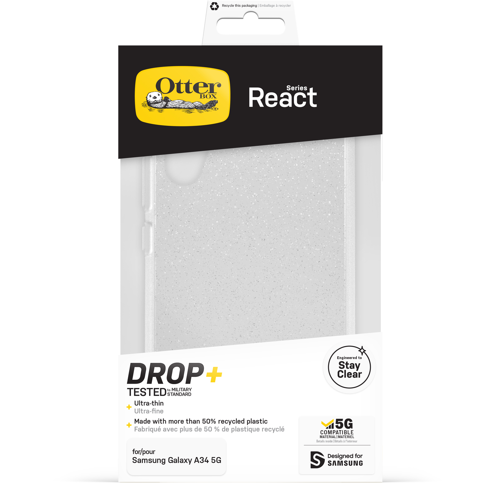 OtterBox React Case for Galaxy A34 5G, Shockproof, Drop proof, Ultra-Slim, Protective Thin Case, Tested to Military Standard, Antimicrobial Protection, Stardust