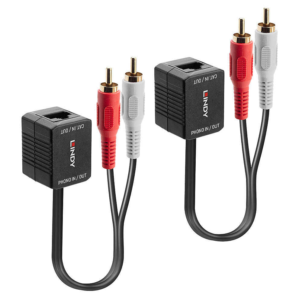 Image of Lindy Stereo Audio Extender, Cat.5/6 100m 2x RCA