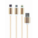 Gembird CC-USB2-AM31-1M-G USB cable USB 2.0 USB A USB C/Micro-USB B/Lightning Gold, White