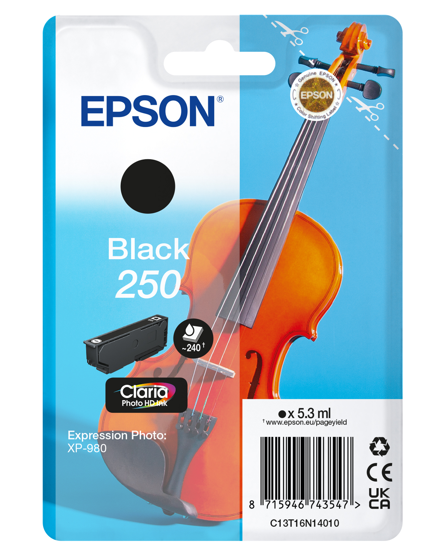 Image of Epson C13T16N14010/250 Ink cartridge black. 240 pages 5.3ml for Epson