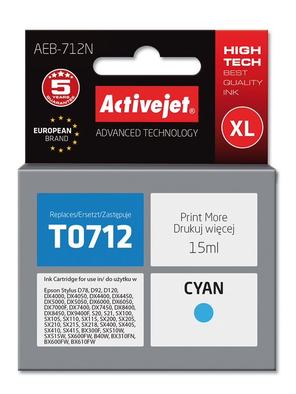 Activejet AEB-712N ink (replacement for Epson T0712, T0892; Supreme; 15 ml; cyan)