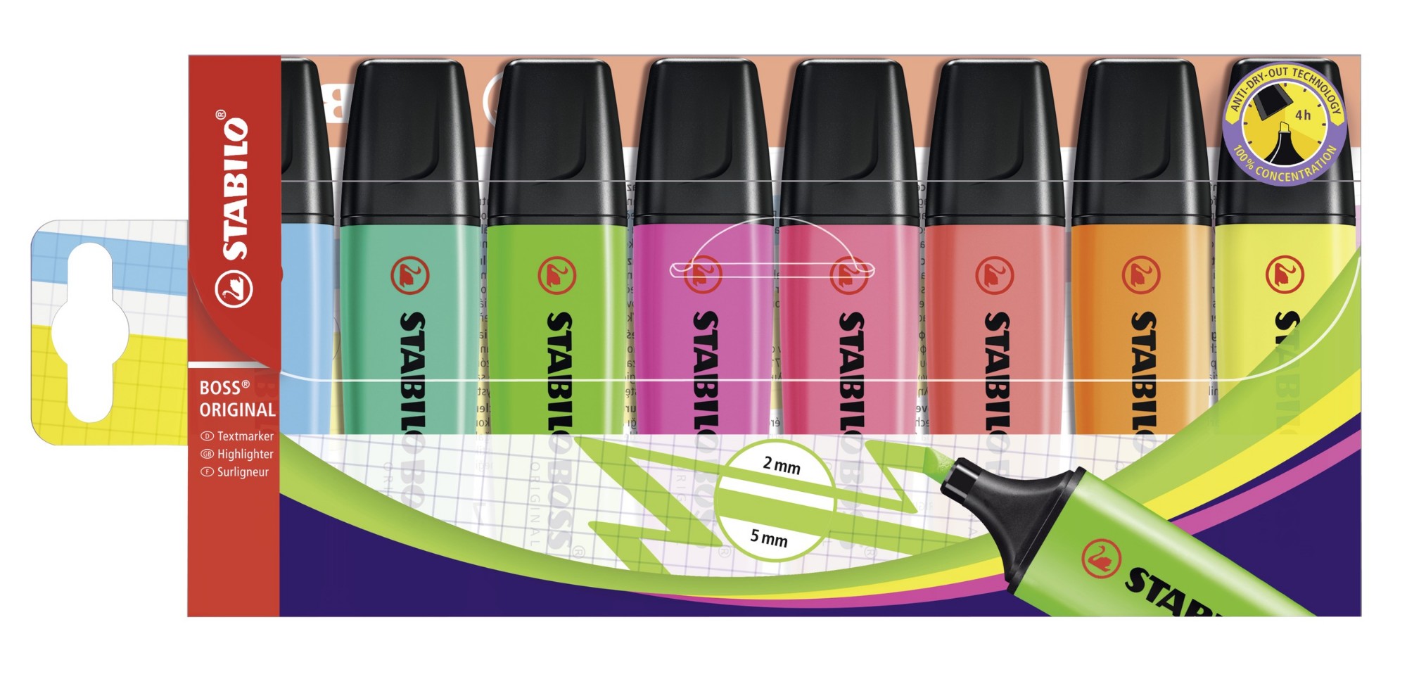Stabilo Yellow/Green/Orange Boss Original Marker 8 Pc(S) Chisel Tip Multi