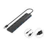 Conceptronic HUBBIES19BP 7-Port USB 3.2 Gen 1 Hub with 5.0V/3.0A Power Adapter, USB-A to 7 x USB-A, 5Gbps SuperSpeed, 90cm Cable