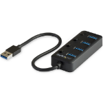 StarTech.com 4 Port USB 3.0 Hub - USB-A to 4x USB 3.0 Type-A with Individual On/Off Port Switches - SuperSpeed 5Gbps USB 3.1/3.2 Gen 1 - USB Bus Powered - Portable - 25cm Attached Cable~4 Port USB 3.0 Hub - USB-A to 4x USB 3.0 Type-A with Individual On/Of