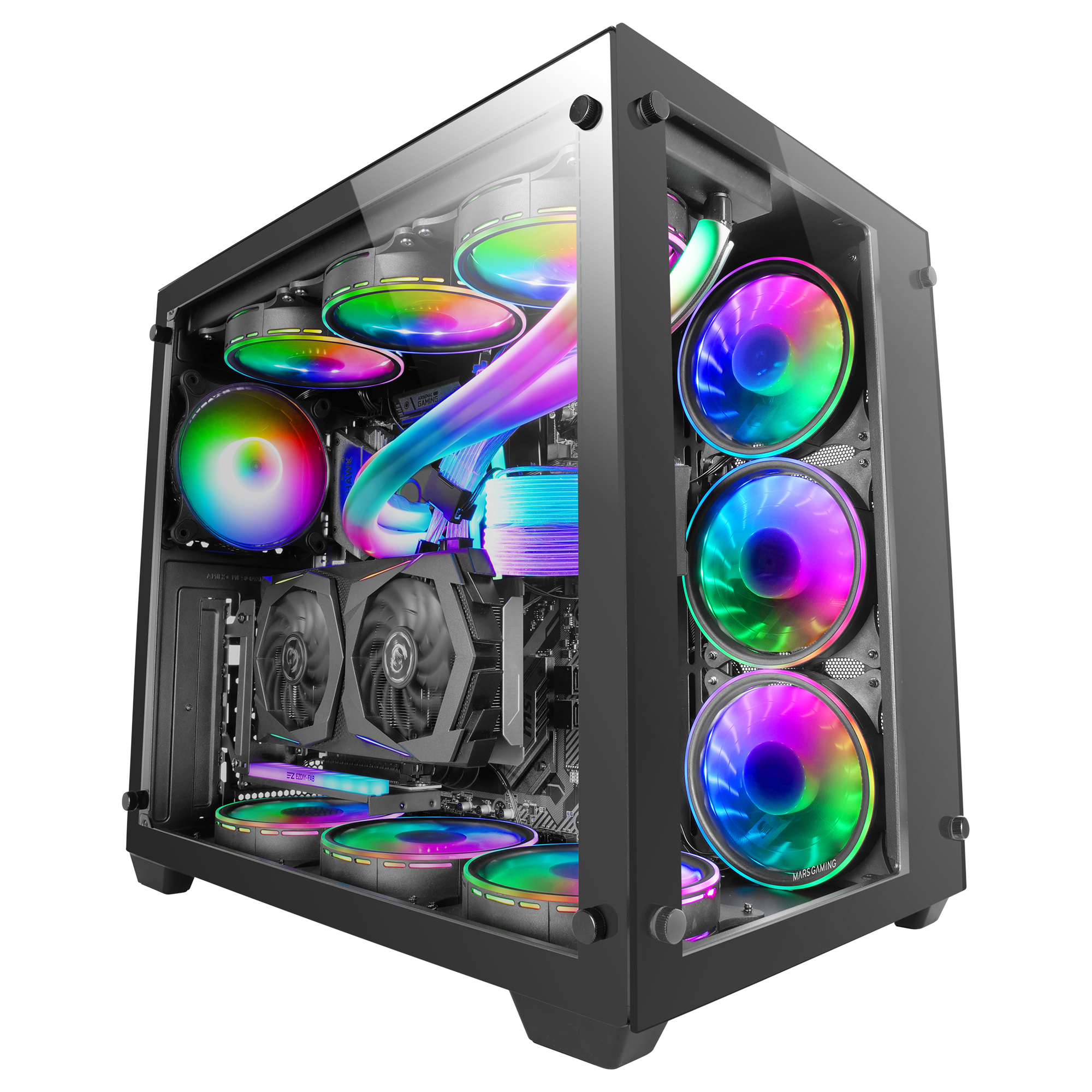 Mars Gaming Black Mcv3 Custom Xxl E-Atx Gaming Tower Front And Side Te