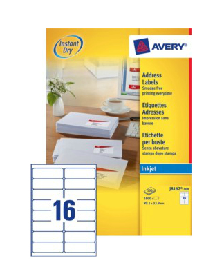 Image of Avery J8162-100 addressing label White Self-adhesive label