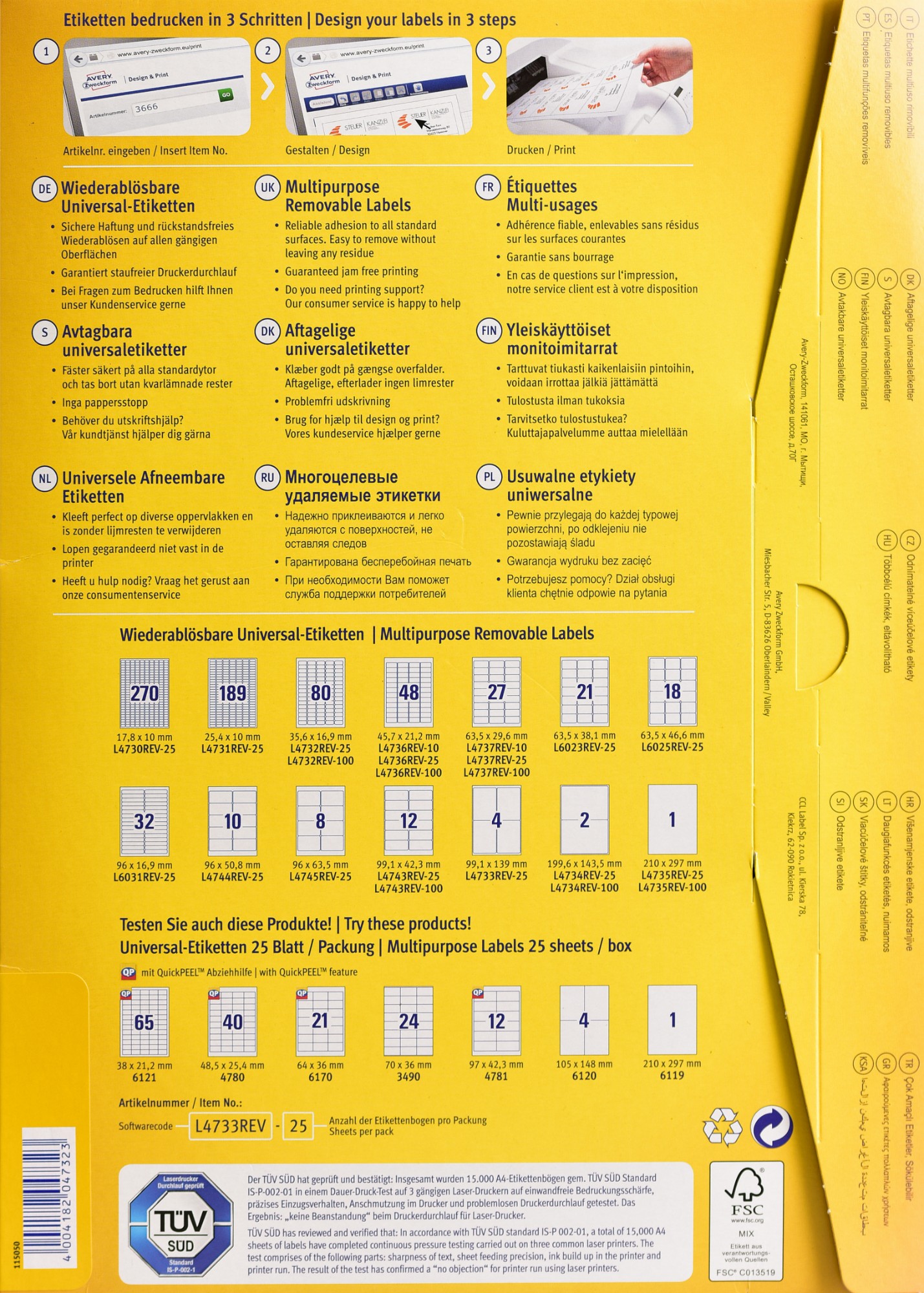 Avery L4732REV-25 printer label White