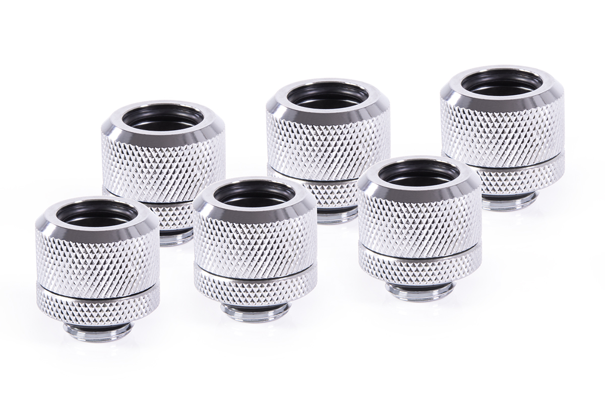 17554 ALPHACOOL Eiszapfen 14mm Chrome Hard Tube Compression Fitting - Six Pack