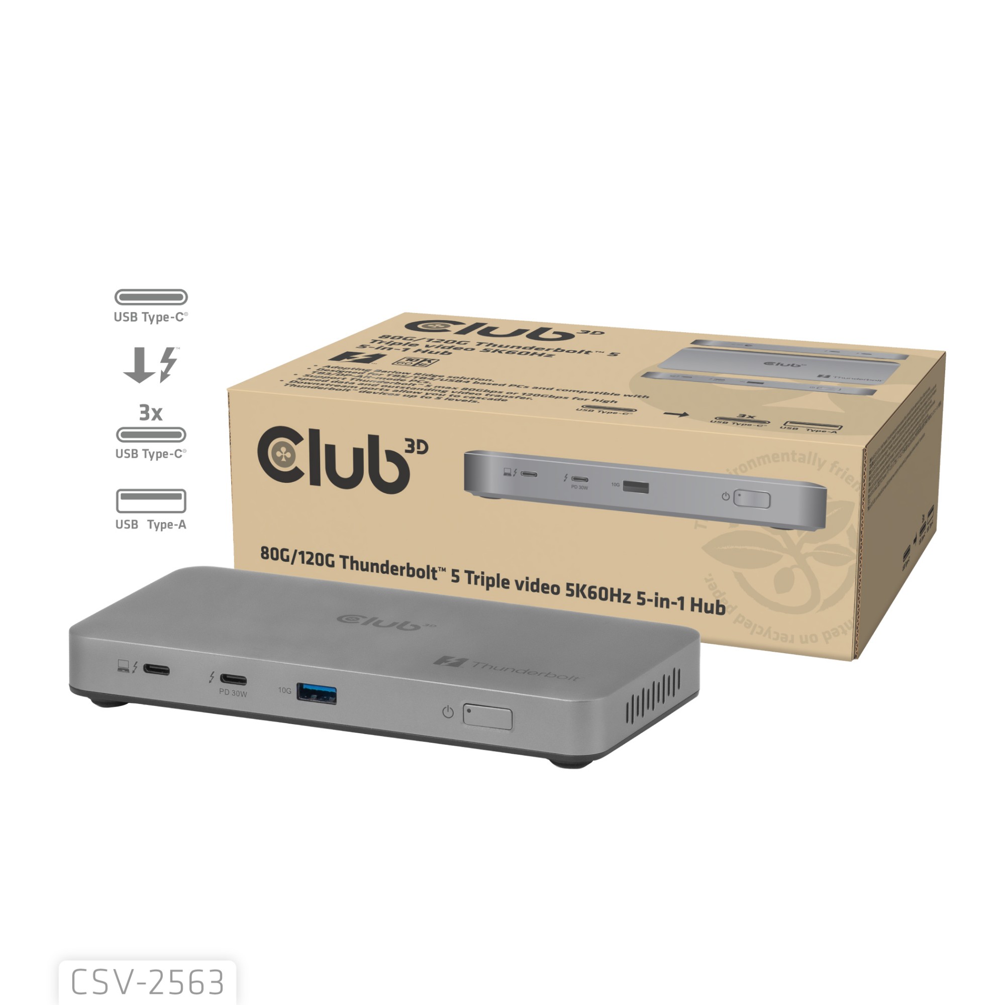 CLUB3D CSV-2563 5-1 Thunderboltâ„¢ 5 Hub Triple video 5K60Hz Thunderboltâ„¢ Share Certifi ed 180W