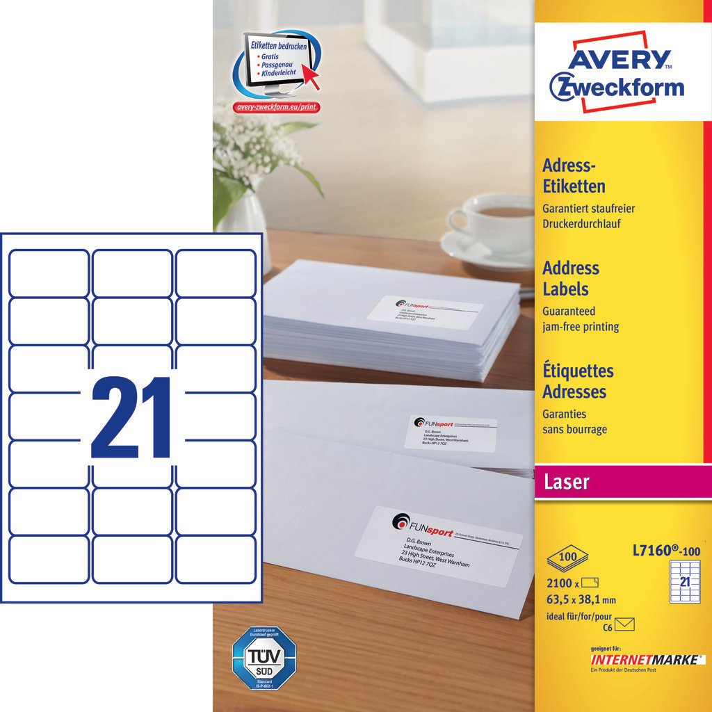 Image of Avery L7160-100 self-adhesive label Rounded rectangle Permanent...