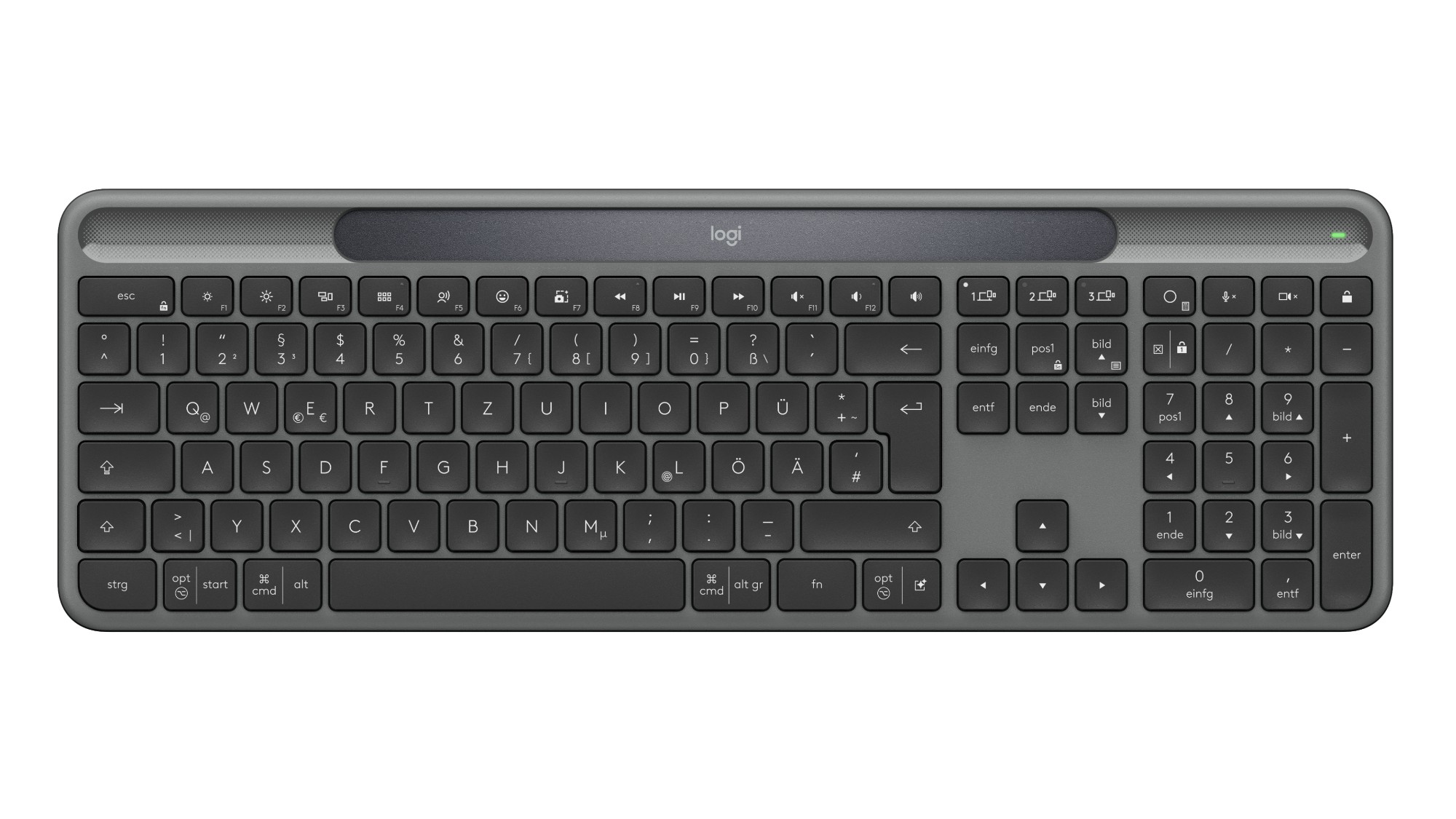 Logitech Signature Slim Solar+ K980 keyboard Universal RF Wireless + Bluetooth QWERTZ German Graphite