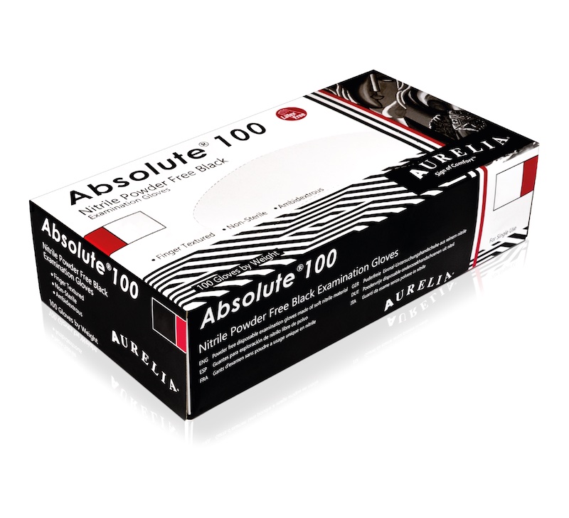 Image of AURELIA Absolute 100 Black Nitrile PF Large Gloves Box Of 100