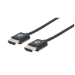 Manhattan HDMI Cable with Ethernet (Ultra Thin), 4K@60Hz (Premium High Speed), 1m (3ft), Male to Male, Black, Ultra HD 4k x 2k, Fully Shielded, Gold Plated Contacts, Lifetime Warranty