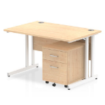 Dynamic Impulse Cantilever Straight Office Desk W1200 x D800 x H730mm Maple Finish White Frame With 2 Drawer Mobile Pedestal - I003902 DD