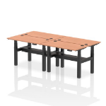 Dynamic Air Back-to-Back W1200 x D600mm Height Adjustable Sit Stand 4 Person Bench Desk With Cable Ports Beech Finish Black Frame - HA01566 DD