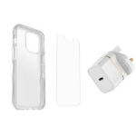 OtterBox Symmetry Clear + Alpha Glass Anti-Microbial + UK USB-C Wall Charger 20W Series voor Apple iPhone 13 Pro, transparant
