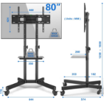 Rfiver Mobile TV Stand on Wheels for 32-80 Inch LCD LED OLED 4K Smart Flat and Curved Panels, Mobile TV Cart, Rolling Stand with Laptop DVD Shelf, Locking Wheels, MAX 50KG and VESA 600x400mm